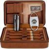 Cigar Travel Humidor, Cedar Wood Leather Cigar Case with Cigar Accessories Gift Set, Brown