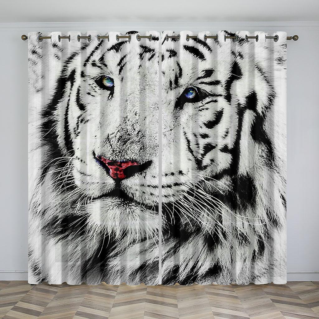 Leopard Tiger Wolf Lion 3D Digital Printing Curtains For Kids Bedroom Living Room 2 Panels Luxury Thin Window