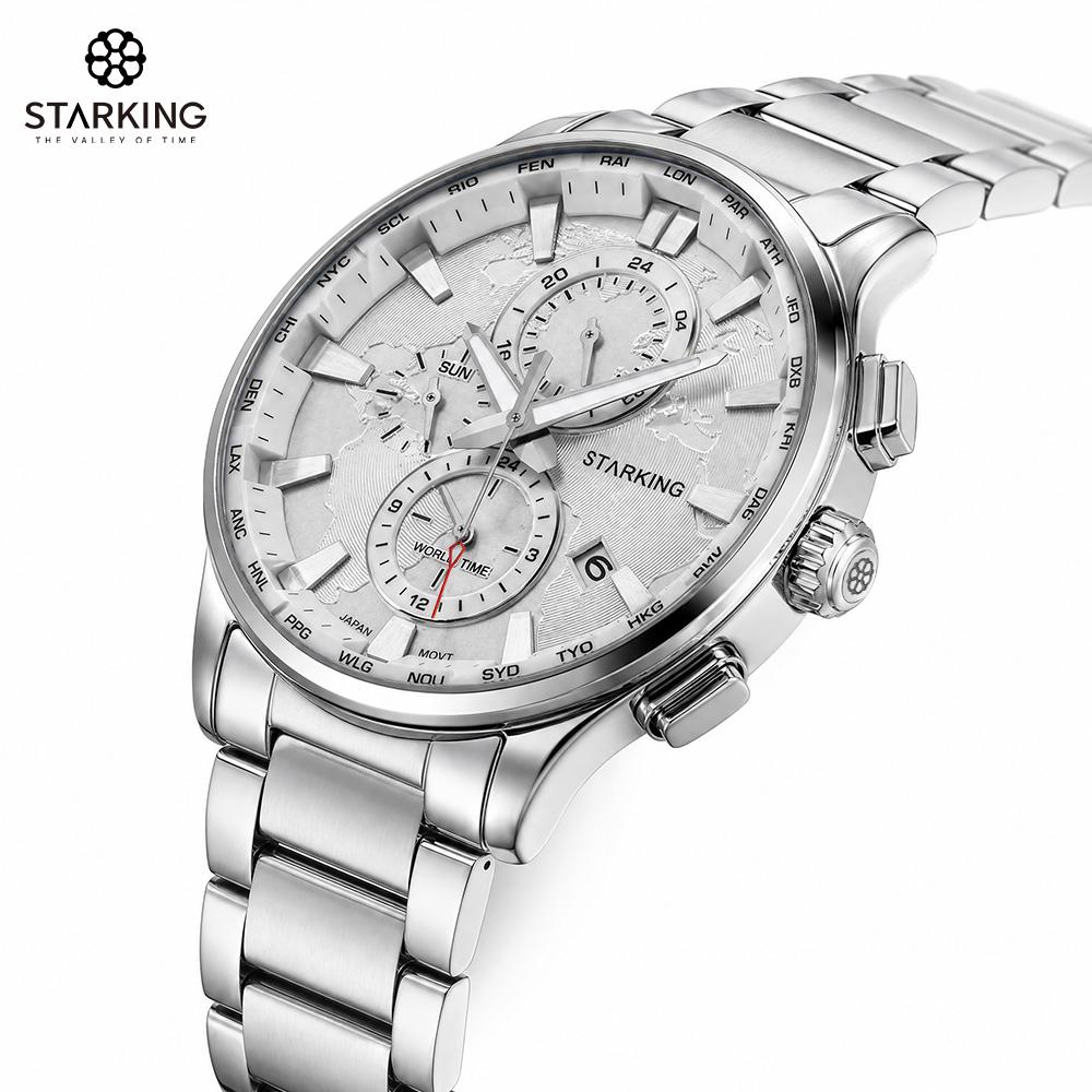 STARKING Luxury Men's Quartz Watch Stainless Steel Strap Date Watches 5ATM Waterproof Luminous Sports Business Quartz Wristwatch