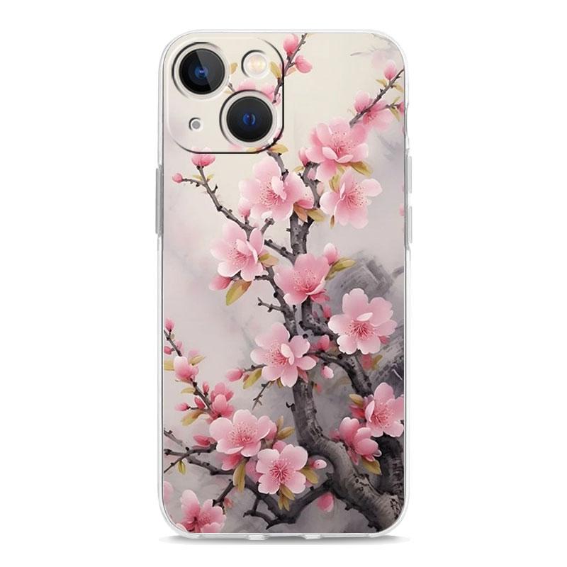 Cherry Blossom Tree Luxury Transparent Phone Case For iPhone 18 15 14 13 12 mini 11 Pro Max XS X XR SE 7 8 Plus Clear Cover