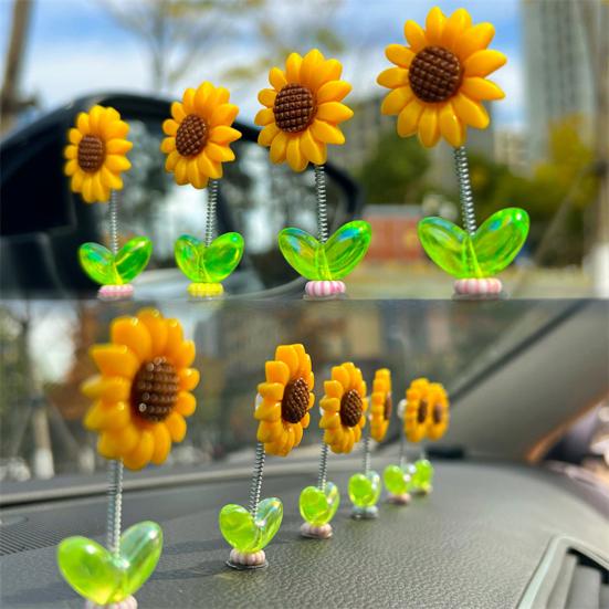 5/8/10Pcs Sunflower Decoration Car Ornament Realistic Looking Mini Size Easy To Install Spring-loaded