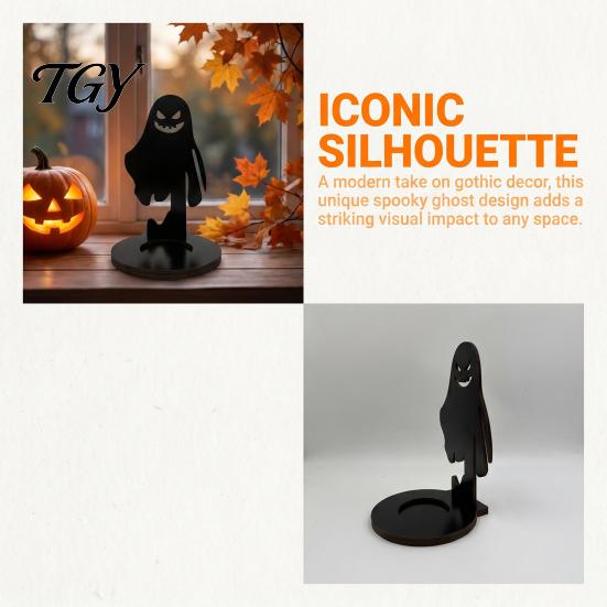 Unique Housewarming Gift Halloween Wooden Shadow Candle Holder, Scarecrow Bat Black Cat Ghost Silhouette Durable Garden Patio Decor Candlestick,