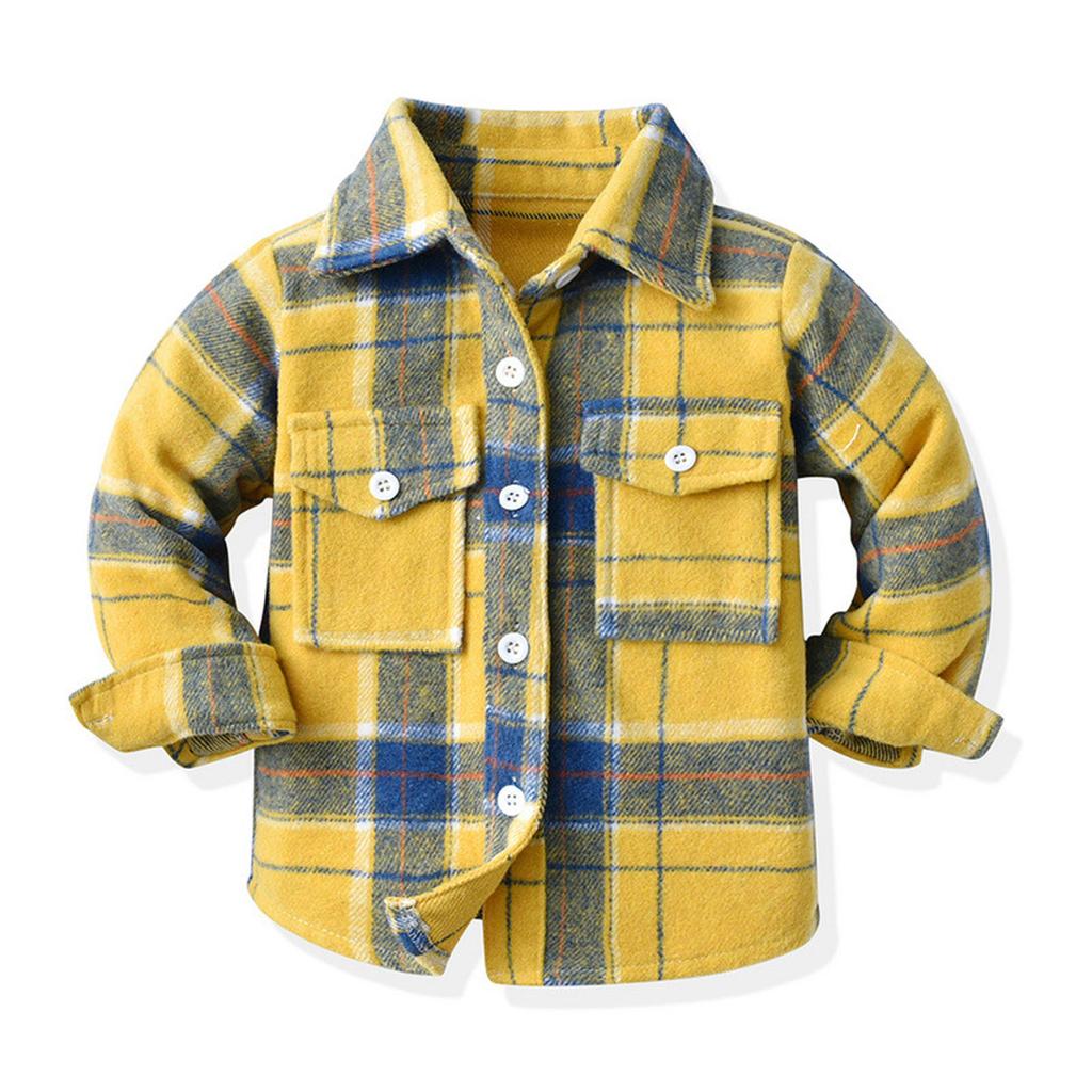 Kids Toddler Flannel Shirt Jacket Plaid Long Sleeve Lapel Button Down Shacket Baby Boys Girls Fall Shirt Coat Outwear