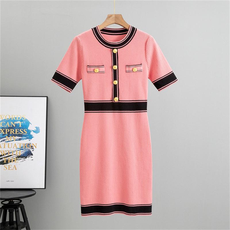 Женское летнее трикотажное новое платье с коротким рукавом, модное платье высокого класса, стройнящий темперамент, облегающая бедра короткая юбка