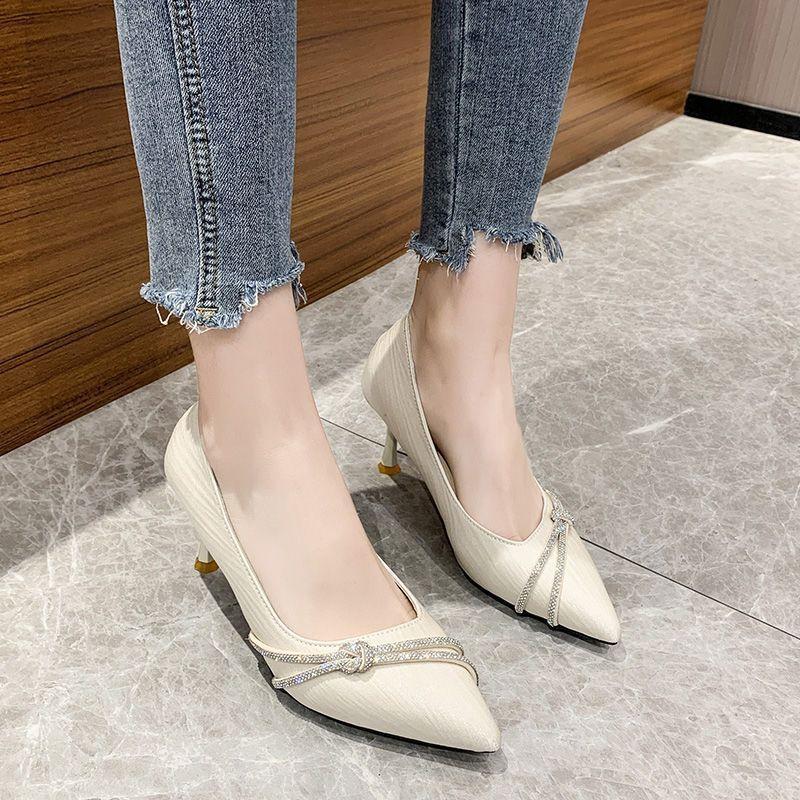 Сексуальные туфли-лодочки на тонком каблуке со стразами, в стиле французской интернет-знаменитости, женские туфли с острым носком и средним каблуком, туфли на высоком каблуке женские 2025 весна и осень новые