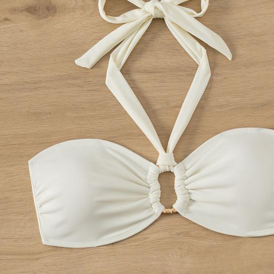 Женский комплект бикини с металлическим кольцом и высокой талией, двухсекционный купальник, сексуальный купальник с вырезом на шее для пляжной вечеринки