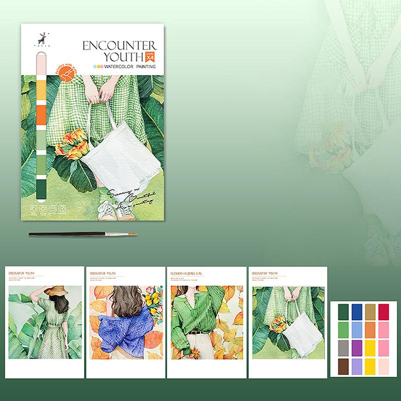 Портативный альбом для акварельной живописи 4 листа Книжка-раскраска с кистью Книга для гуаши Детская книга для рисования граффити Канцелярские товары