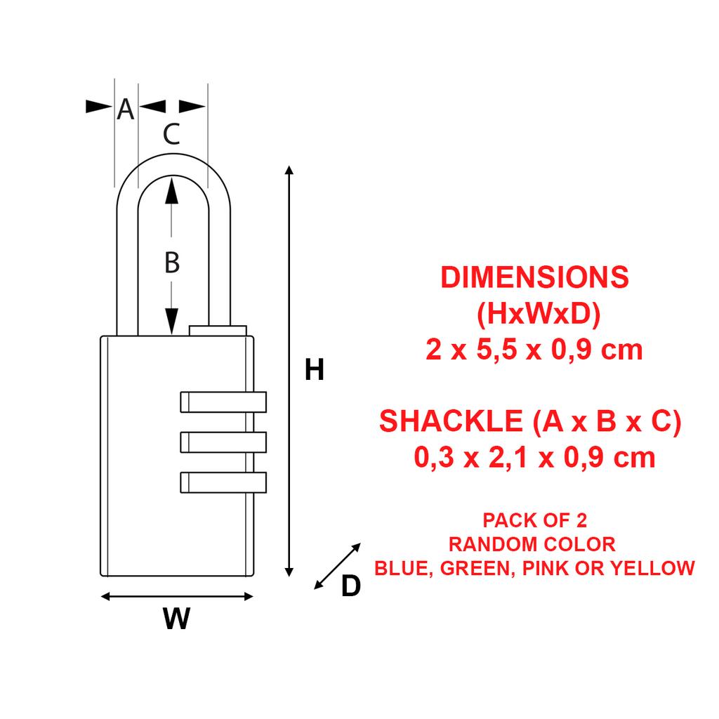 Master Lock 2 Combination Aluminium Padlocks, 20x55x9 mm, Random Color
