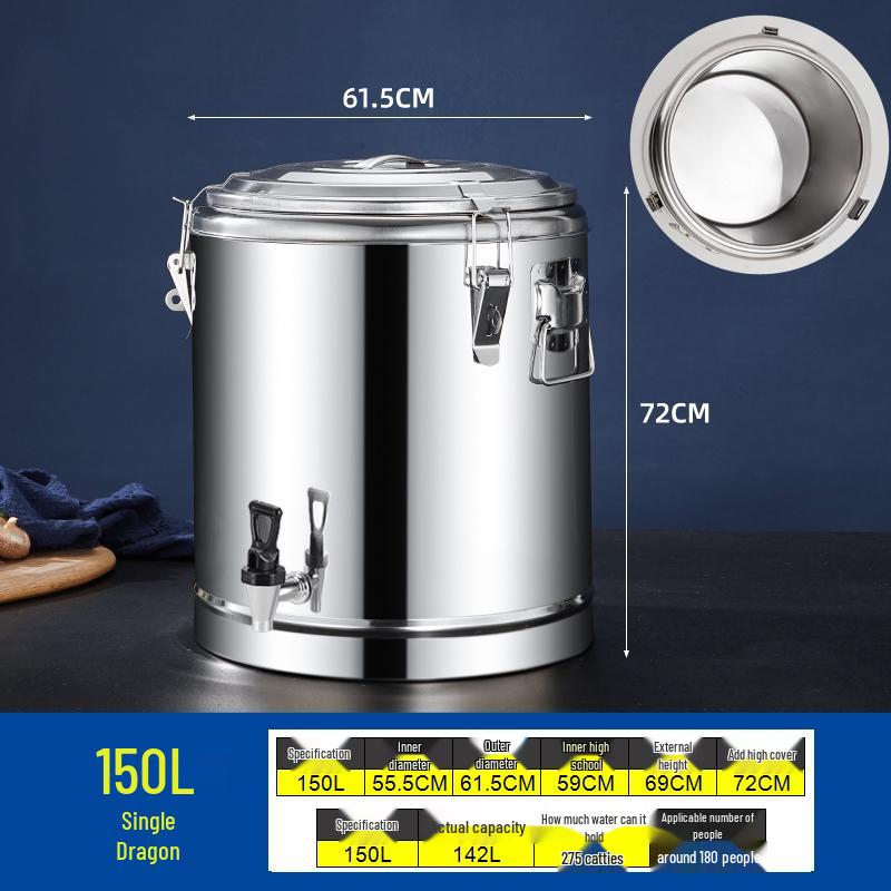 Large Capacity 304 Stainless Steel Insulated Bucket - 3-Layer Thickened Sealed for Rice, Soup, Tea, Hot Water, and Soy Milk