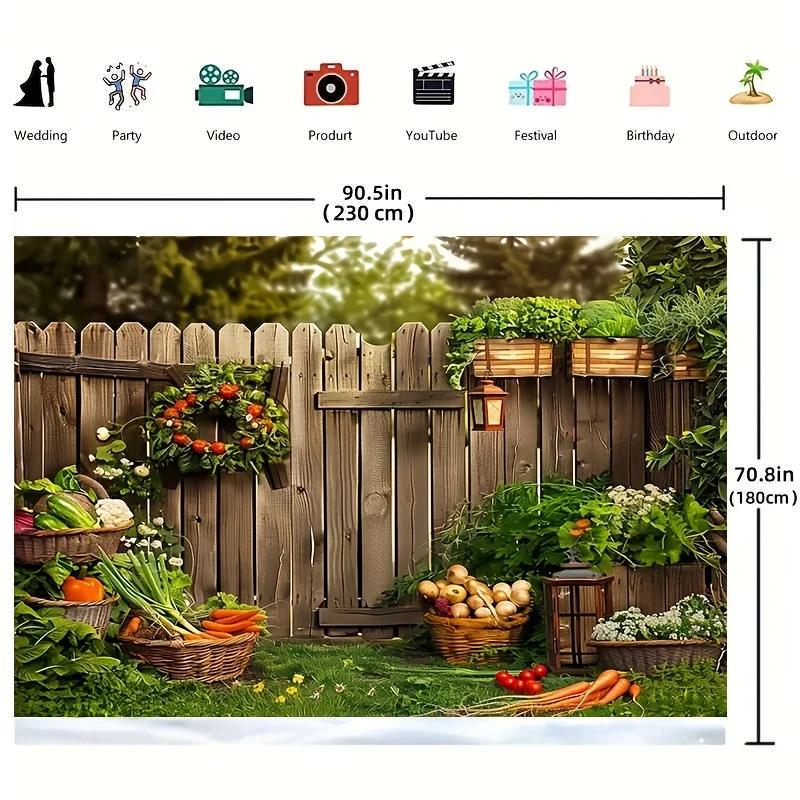 1pc Polyester Backyard Garden Backdrop, Matte Finish Photography Background with Vegetable Basket Print