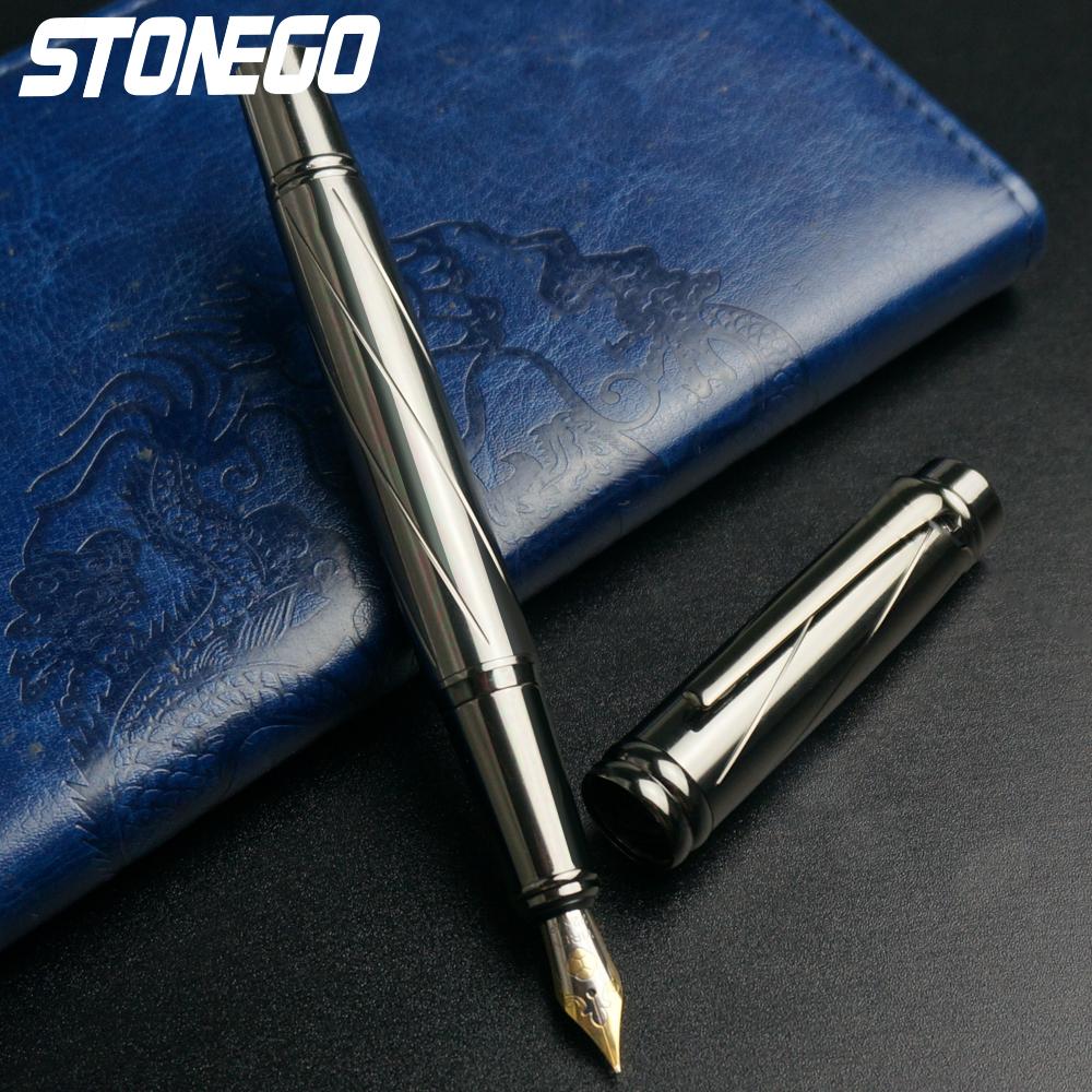 Роскошная перьевая ручка Stonego со средним пером, с поворотным конвертером, металлическая каллиграфическая ручка со стандартными чернилами