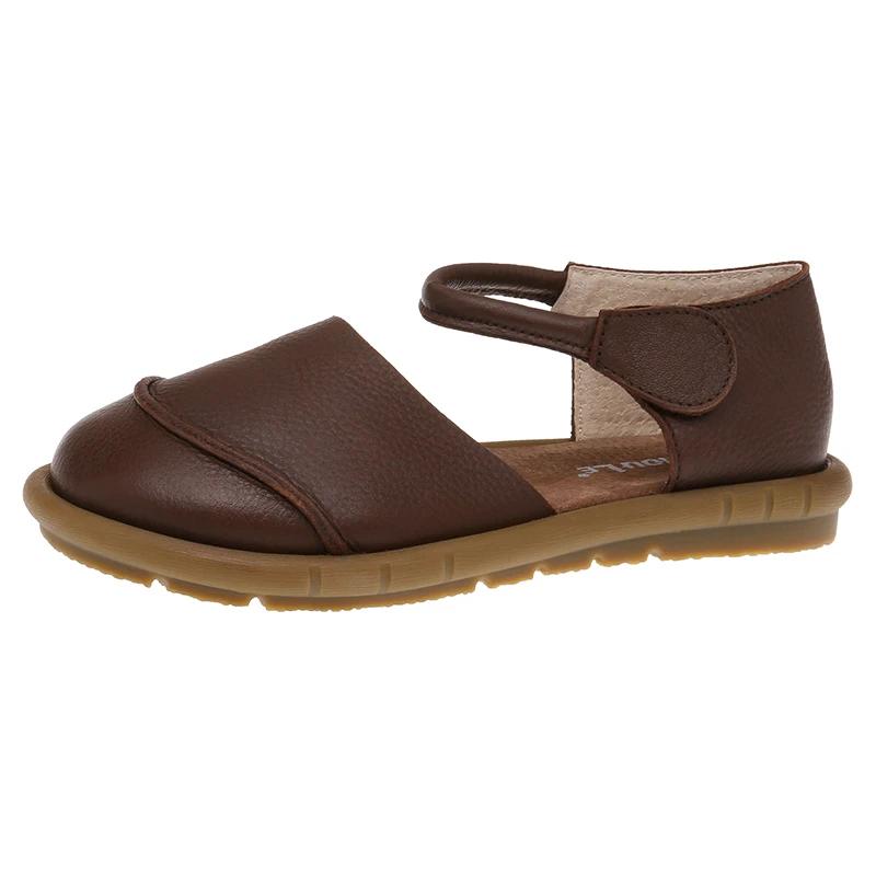 Ретро Ручной работы коричневые Кожаные Сандалии-балетки 2025 Лето Новые Повседневные Универсальные Удобные Мягкая подошва Женская обувь