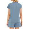 Ensemble Deux Pièces pour Femme Mode Décontracté Été Manches Courtes Col en V Top Manches Courtes avec Poches à Cordon de Serrage et Short