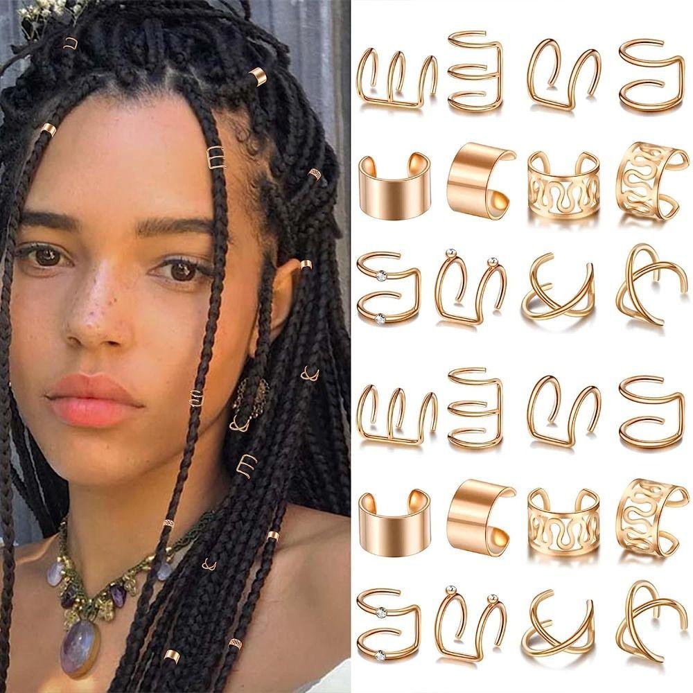 Зажимы для косичек из сплава серебряного цвета, аксессуары для косичек, серьги-каффы без прокола, украшения для волос, для повседневной носки