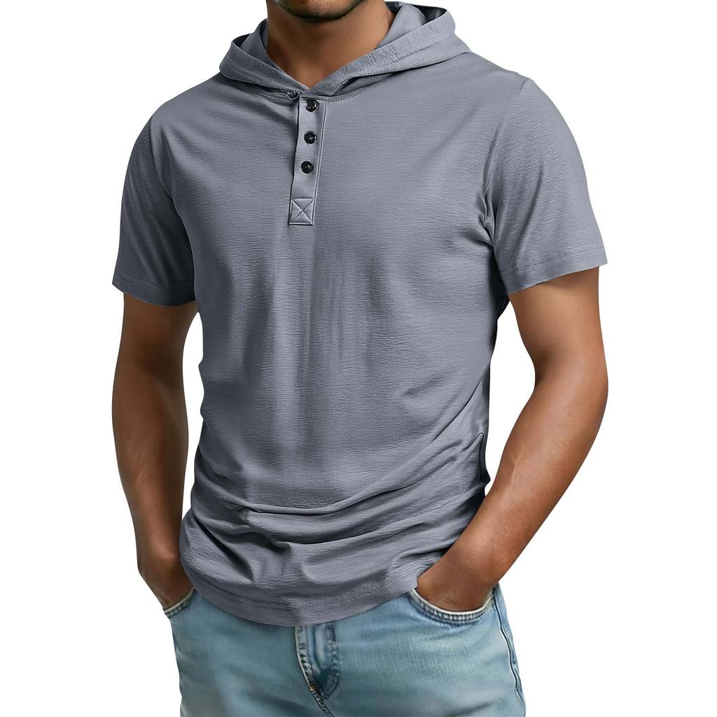 Men's Hooded Single Breasted Top, Men's Casual Comfortable Short-Sleeve Top