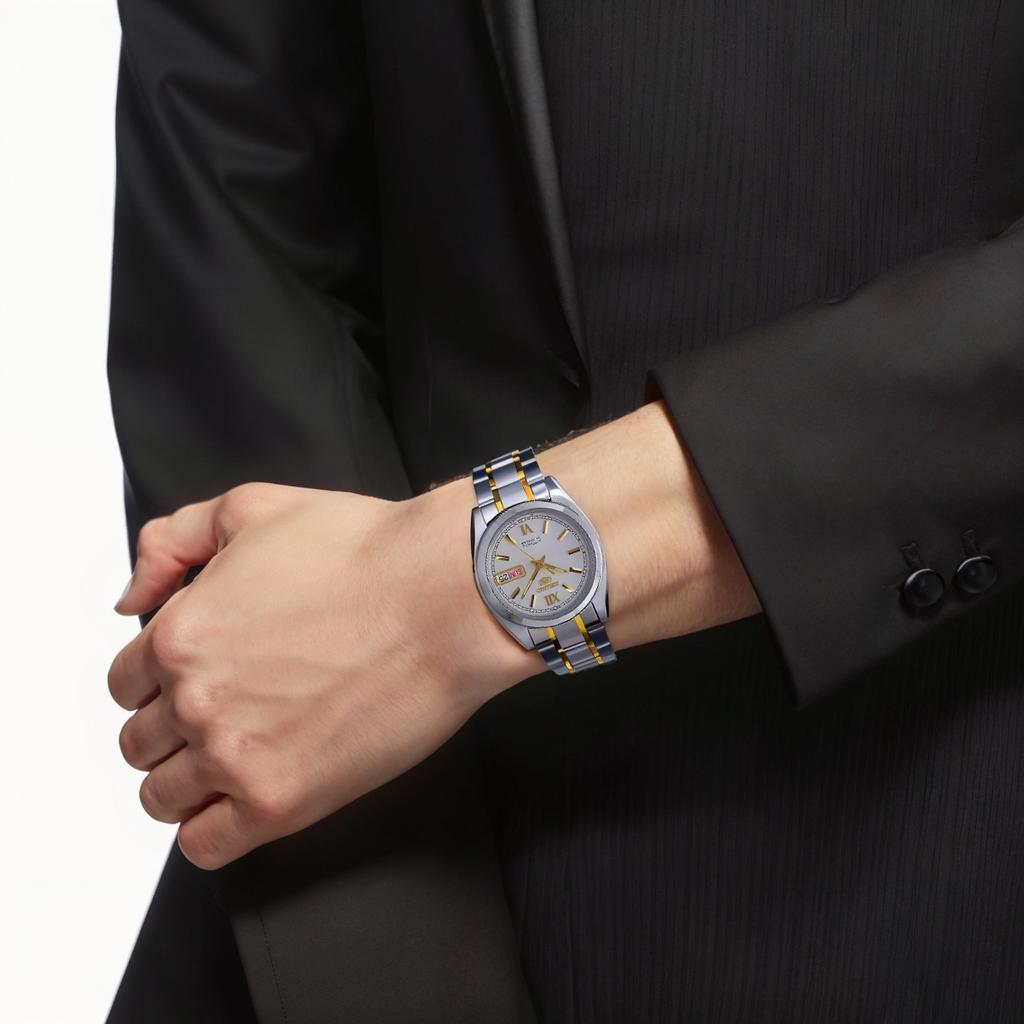 Seiko Автоматические Механические Часы с Ремешком из Нержавеющей Стали 37мм Мужские Часы Белый Циферблат SNKL57K1