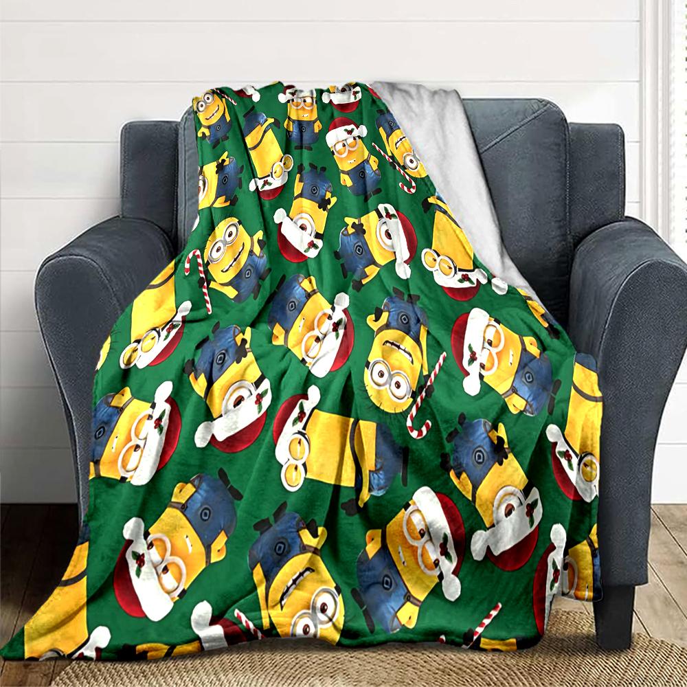 1Pc Christmas Minions Fabric Blanket Soft Throw Blanket For Home Bedroom Bed Sofa Travel Office Solid Christmas Blanket