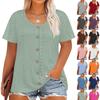 Plus Size Women's Fashion Casual Vintage Soild O-Neck Short Sleeve Button T-Shirt Top