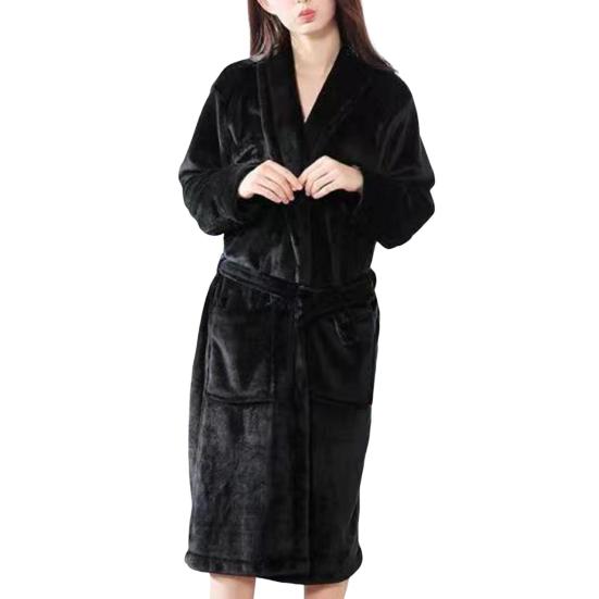 Men Women Plush Fleece Bath Robe Knee-Length Lapel Tie Design Water Absorbent Winter Loungewear Daily Wear Sleepwear