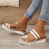 Summer Casual Color Blocking Sandals For Women Dressy Comfortable Soft Leather Thick Soled Slope Woven Straw Sandals 36-43