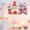 1 лист рождественских настенных наклеек с изображением гнома, эльфа, чулка, конфетной трости, подарочного пакета, водонепроницаемого ПВХ, самоклеящегося, для гостиной, спальни, праздничного настенного искусства, украшения