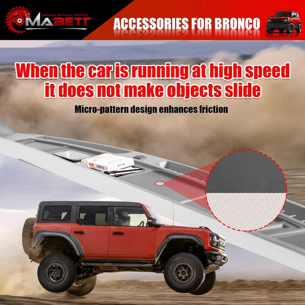 Mabett Car Dash Non-Slip Rubber Pad 3 PCS For Ford Bronco Accessories 2024, Non-Slip Shock Proof Dashboard Mat Fit Bronco 2/4-Door, Car Interior