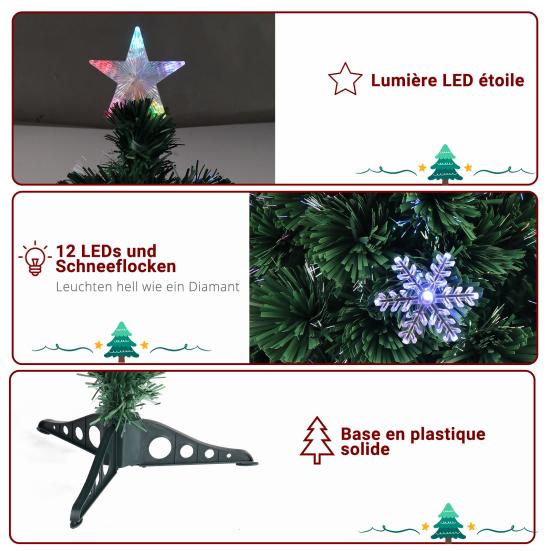 3ft Top With Stars Plastic Base PVC Material Green Fiber Optic 12 Lights With Snow Flakes Christmas Tree