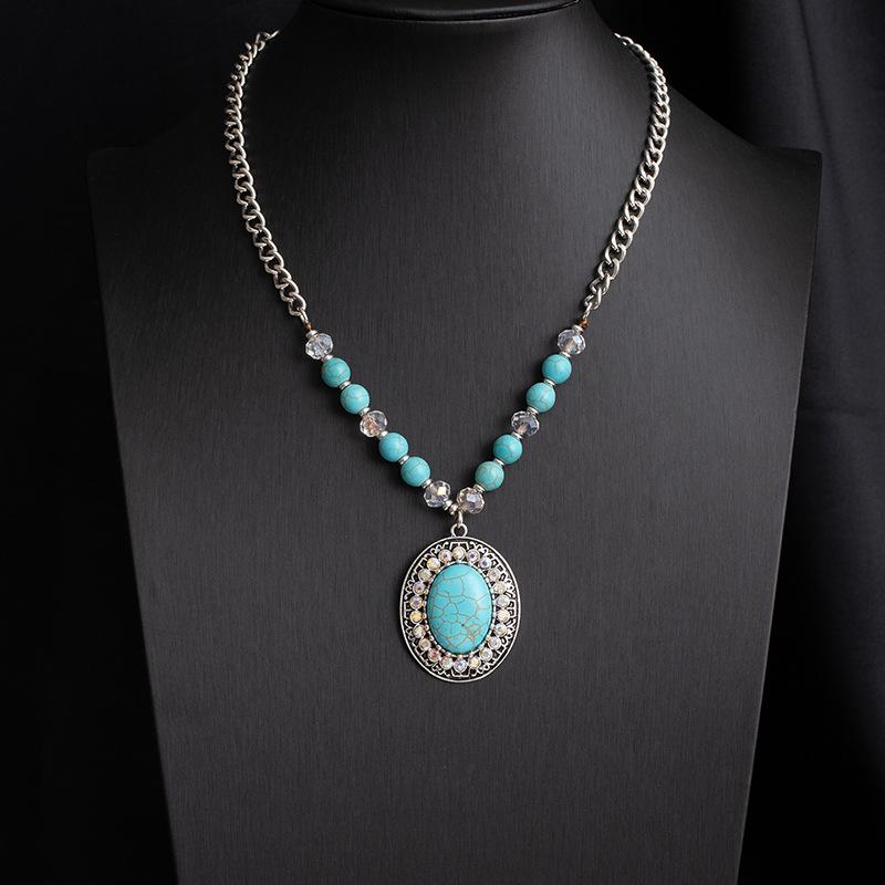 Boho Turquoise Layered Necklace, Ethnic Tassel Pendant Choker, Colorful Vintage Statement Jewelry, Sweater Chain