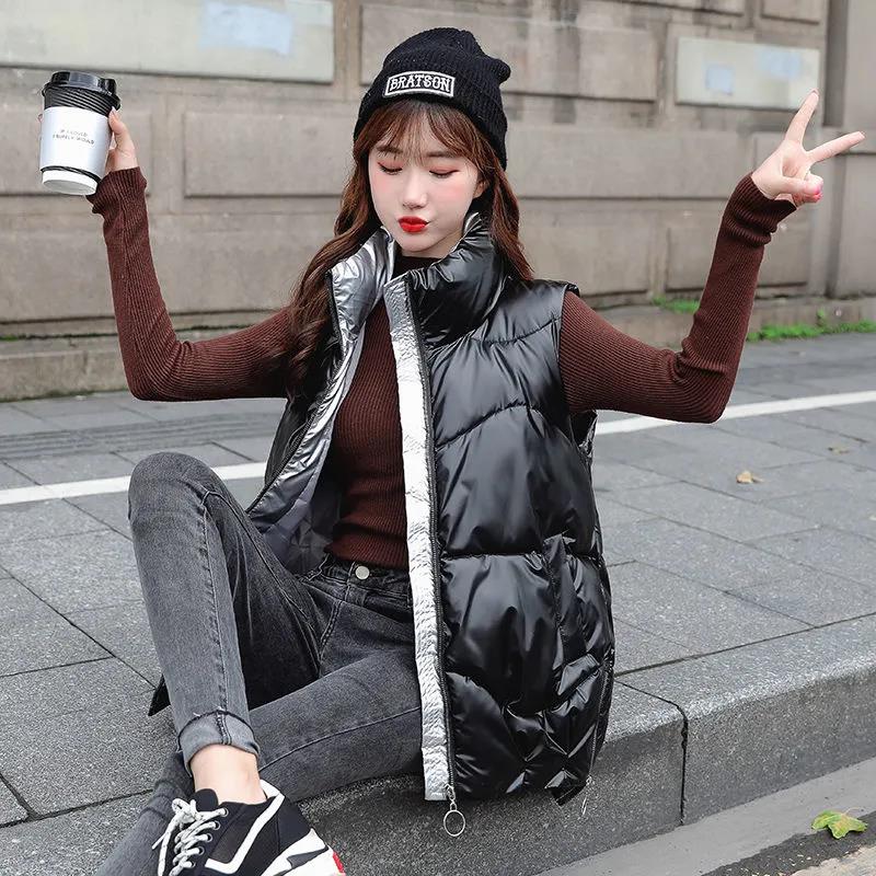 Outdooor женский пуховый хлопковый жилет на осень и зиму, тоньше, короткий блестящий жилет с воротником-стойкой для лица, пальто