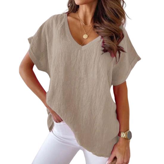 Женская летняя футболка, повседневная однотонная свободная футболка с коротким рукавом и v-образным вырезом, повседневная одежда, пуловер больших размеров с рукавами «летучая мышь», женская верхняя женская одежда