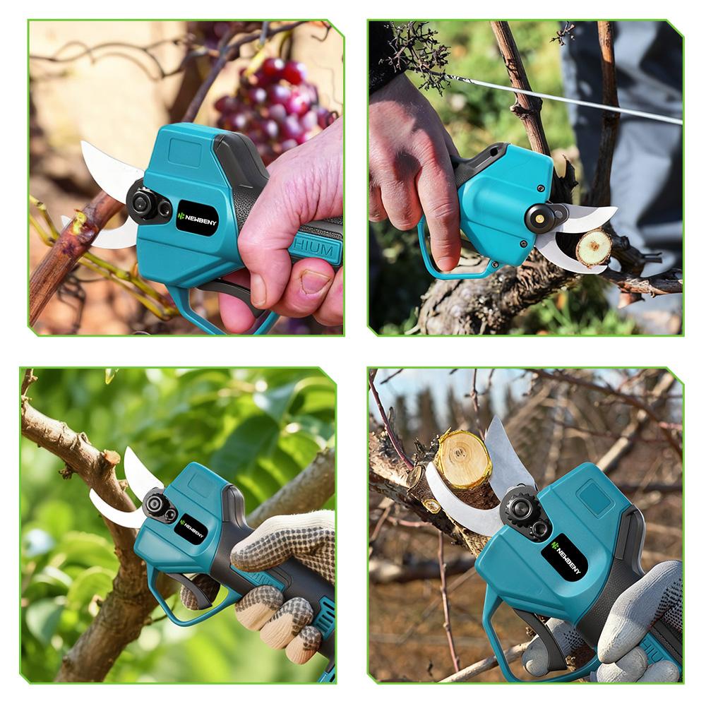Newbeny 2 Gears 30mm Electric Pruner Shear Fruit Tree Bonsai Cordless Pruning Scissors Power Tools For Makita 18V Battery Pin