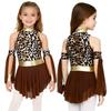 Girls Prehistoric Style Costume Leopard Print Patchwork Metallic Gloss Mock Neck Mesh Dress Oversleeves Cave Girl Outfit