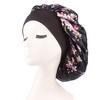 Floral Print Nightcap Women Satin Night Sleep Satin Hair Bonnet Silk Head Cover Wide Elastic Band