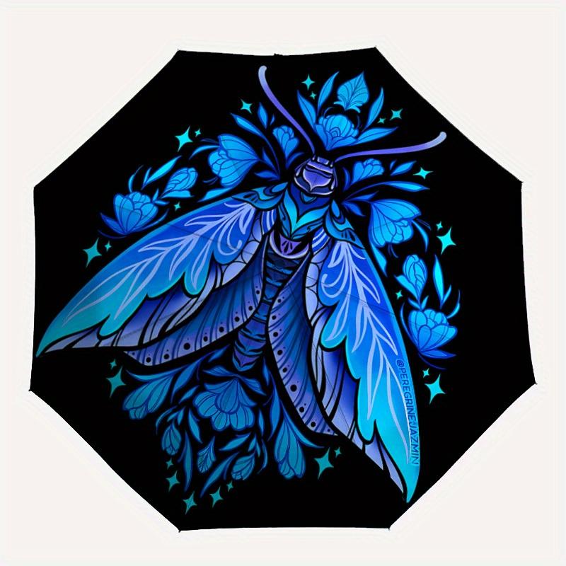 1pc Moth Fantasy Automatic Open/Close Umbrella with Windproof, Functional Design, 8-Rib Sturdy Canopy, Durable Ribs,053
