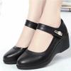 Fashion Women Fashion Sweet Wine Red Comfort Buckle Strap Wedge Heel Shoes Lady Casual Spring & Summer Black Shoes for Office Work Ea428