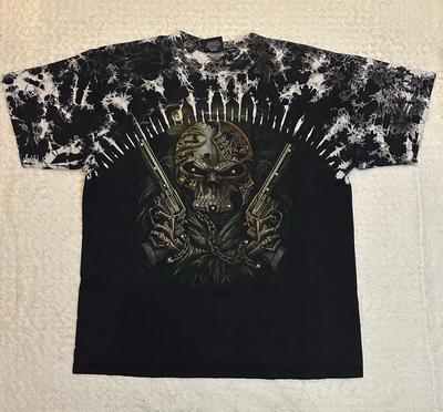 Skull Shirtz Винтаж Y2K Футболка Мужская Размер 2XL Череп Револьвер Тай-дай с заклепками