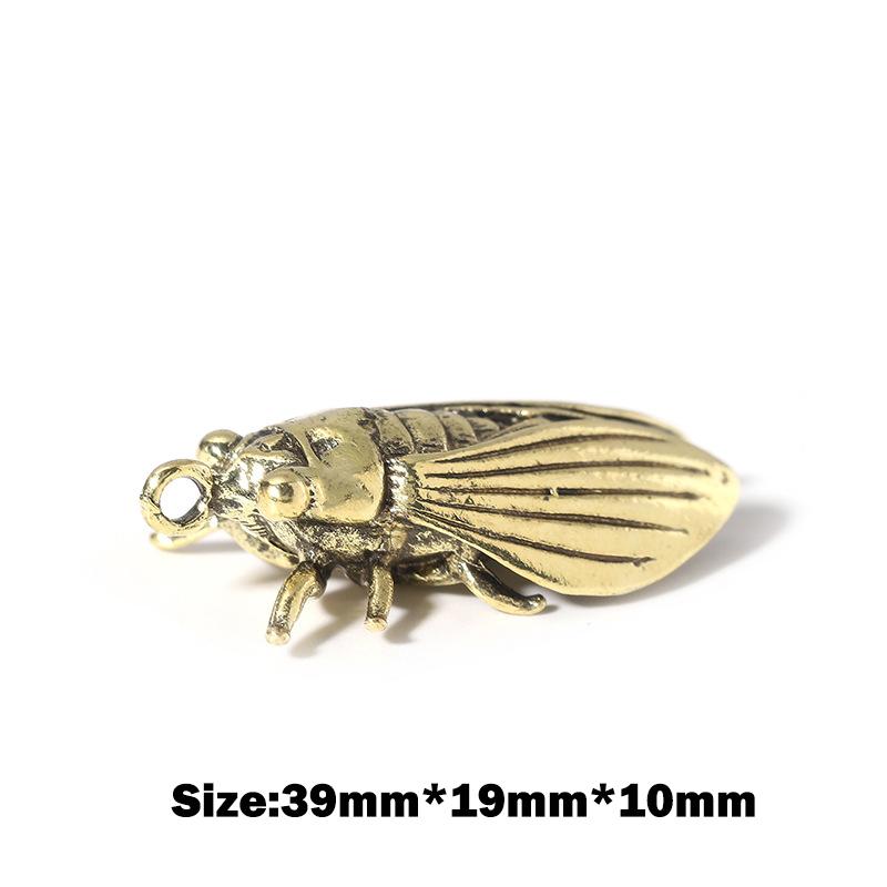 Imitation Brass Cicada Casting Statue Mini Animal Metal Figurine Key Chain Home