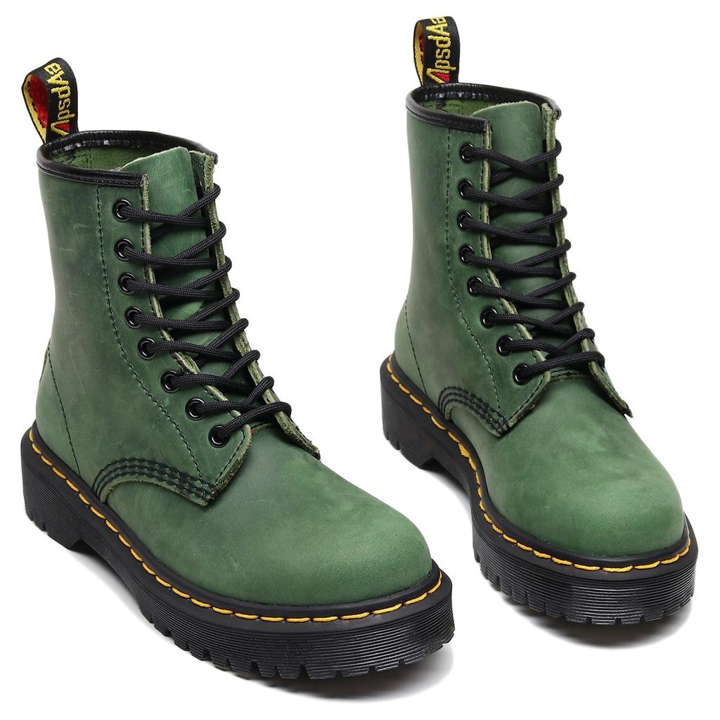 Новые высокие рабочие ботинки женские из первого слоя кожи Crazy Horse зеленые короткие ботинки мужские кожаные ботинки-локомотивы на средней и толстой подошве