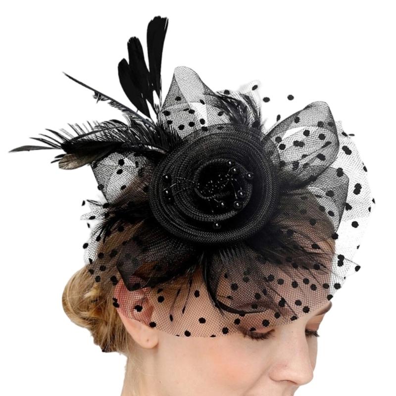 Шляпка-fascinator с перьями, топ-шляпа из тюля для девичника и тематических вечеринок, головной убор для коктейльной вечеринки, собрания, наряжания