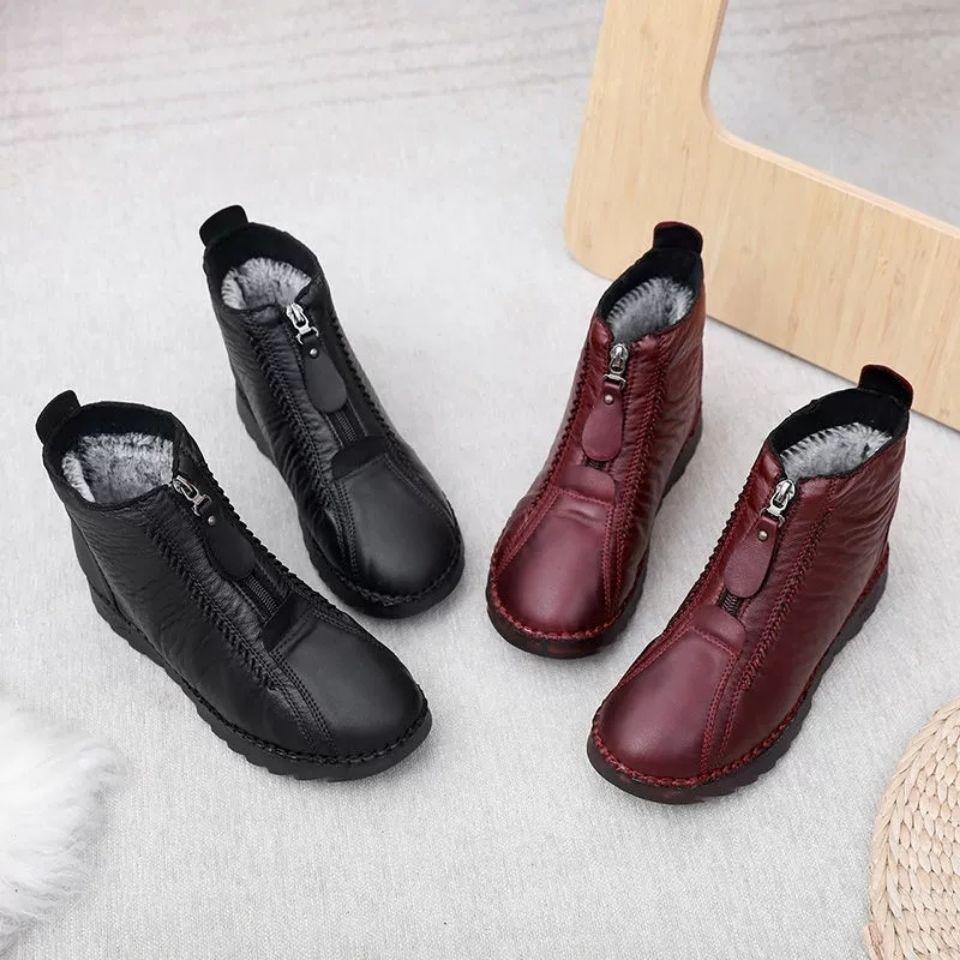 Теплая зимняя хлопковая обувь с бархатной подкладкой для людей среднего и пожилого возраста - противоскользящие зимние ботинки на плоской подошве 2024 г.
