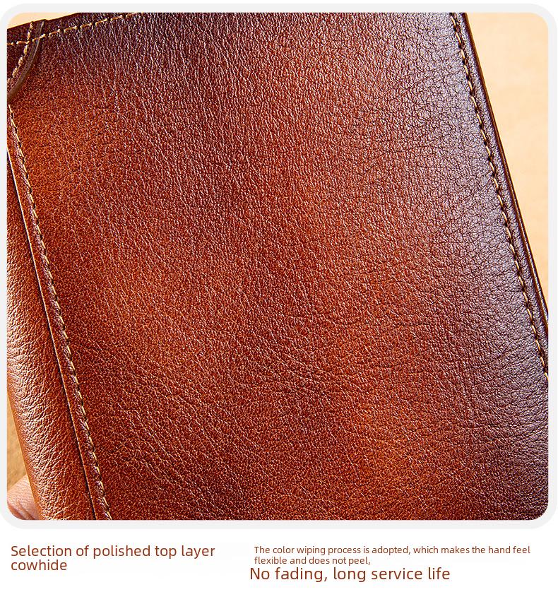 Genuine Leather Ultra-Thin Men's Multi-Function Short Wallet with Driver's License Holder and Anti-Theft Design.