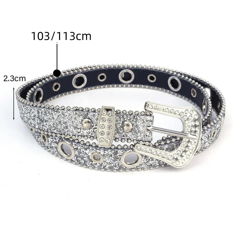 Adjustable Glitter Waistband PU Leather Belts Fashion Full Rhinestone Belt for Women Girls