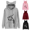 Spring and Autumn Women's Fashion Cute Ears Pullover Hoodie Sweatshirts Cat Printted Tops
