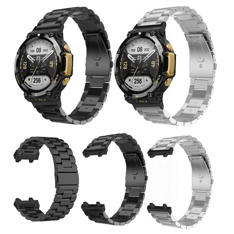Для Huami Amazfit T-Rex 2 Ремешок для часов из нержавеющей стали Складная застежка Браслет из трех звеньев