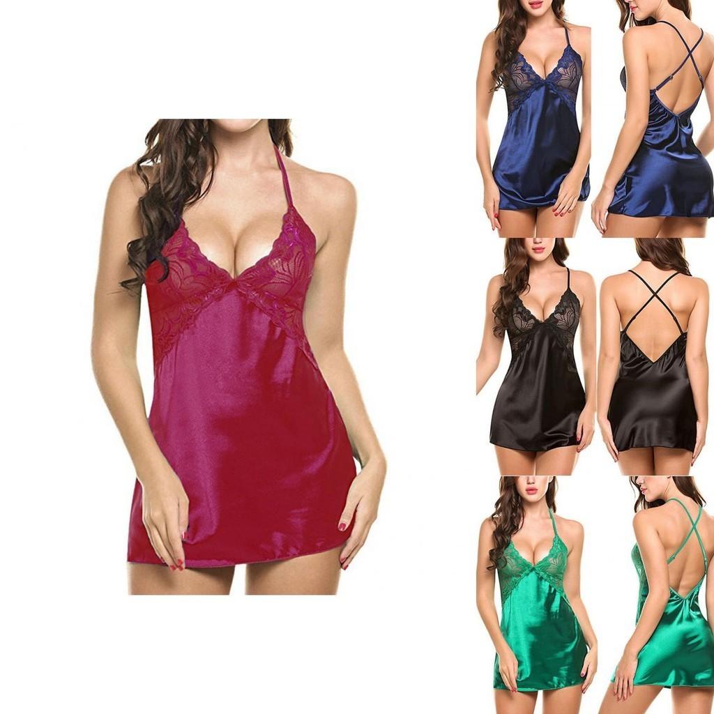 Lady Women Sexy Lace Sleepwear Satin Nightwear Lingerie Pajamas Suit Sxl Size