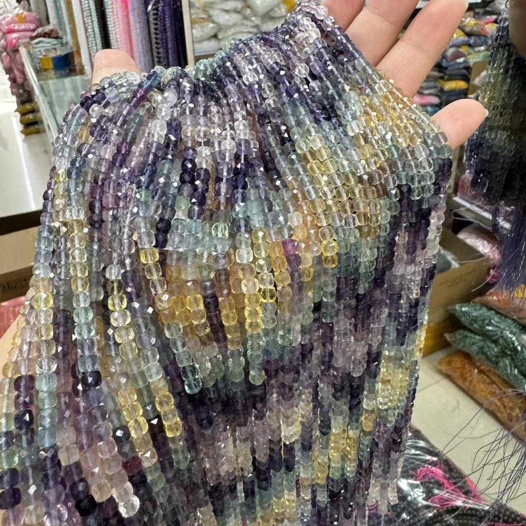 Бусины-кубики из градиентного фиолетово-зеленого флюорита, 4 мм, полуфабрикаты для DIY ювелирных изделий, аксессуары для ожерелий и браслетов