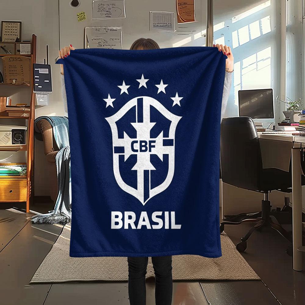 Brazil National Team CBF Printed Flannel Blanket, soft throw for bedroom sofa, washable,soccer fan merchandise, great gift.