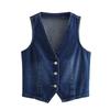 V-Neck Solid Color Women Waistcoat Sleeveless Single Breasted Lady Denim Tank 2025 Vintage Fashion Slim Spring Summer Female Vest