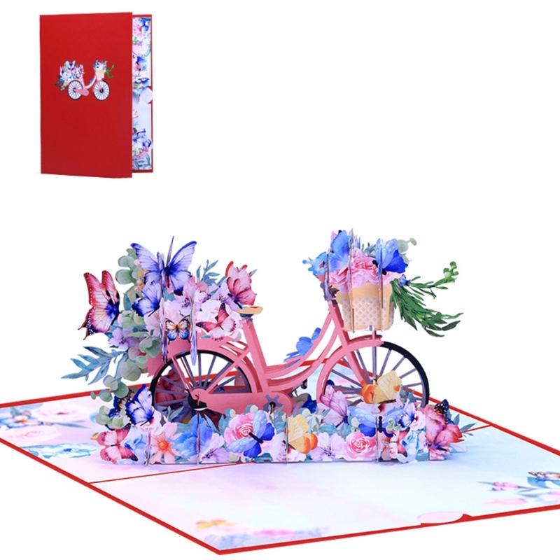 Ручная объемная pop-up открытка-поздравление Нежная ручная 3D-открытка-поздравление с тематикой Цветов, Бабочек, Велосипедов