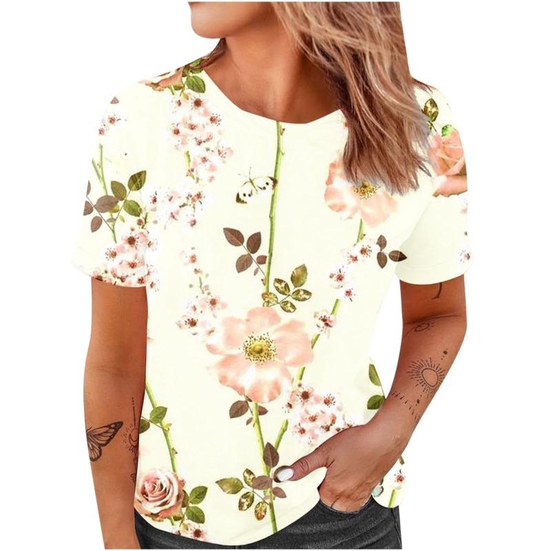 Новые футболки с 3D-принтом цветов Женские Летние Повседневные Футболки с коротким рукавом и круглым вырезом Футболки Харадзюку Y2k Топы Женская одежда